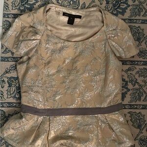 Marc Jacobs Cream and Gold Peplum Blouse with Puff Sleeves